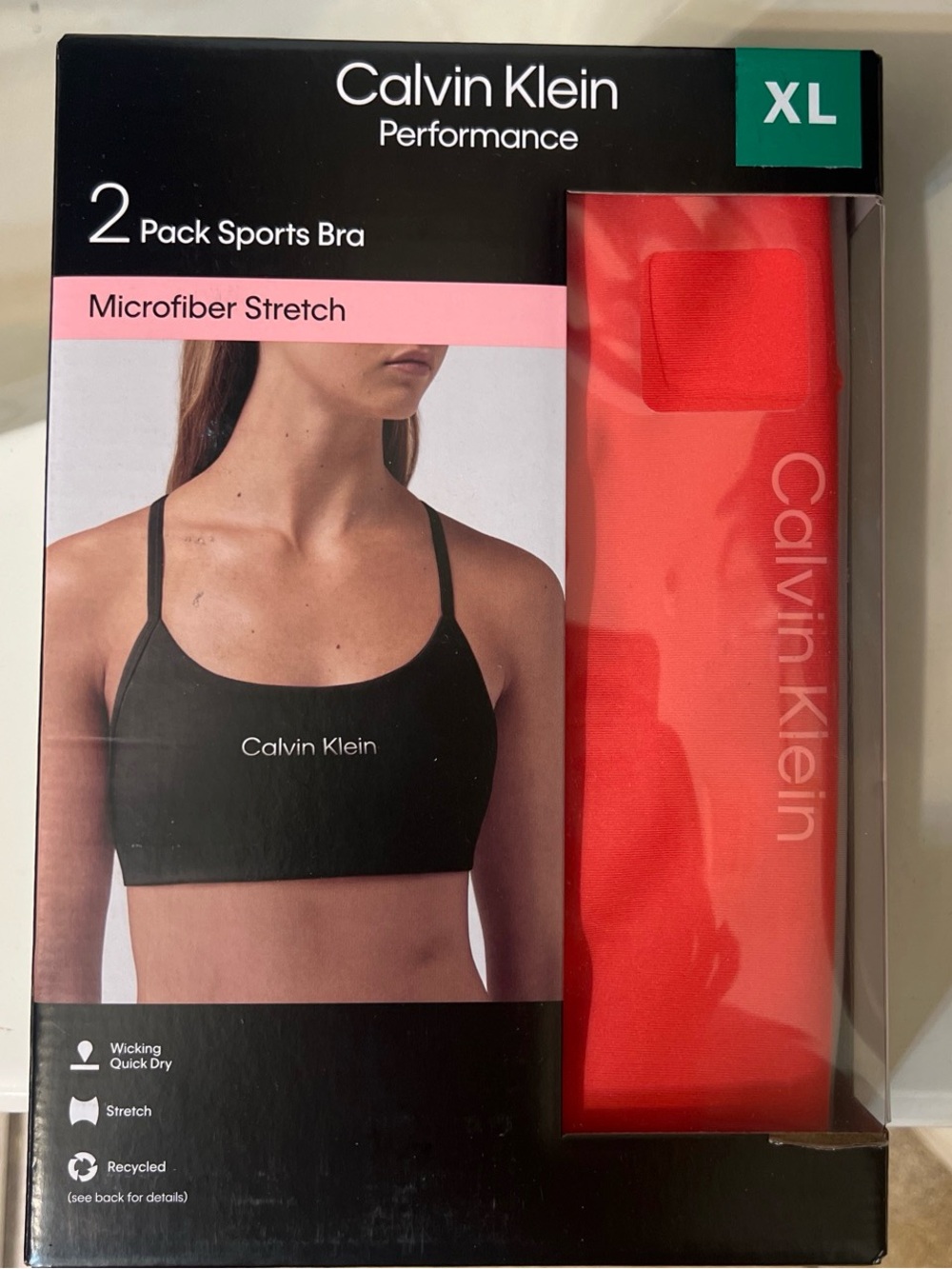 NWT Calvin Klein Performance Women's Red & Tan Microfiber Stretch Sports Bra XL